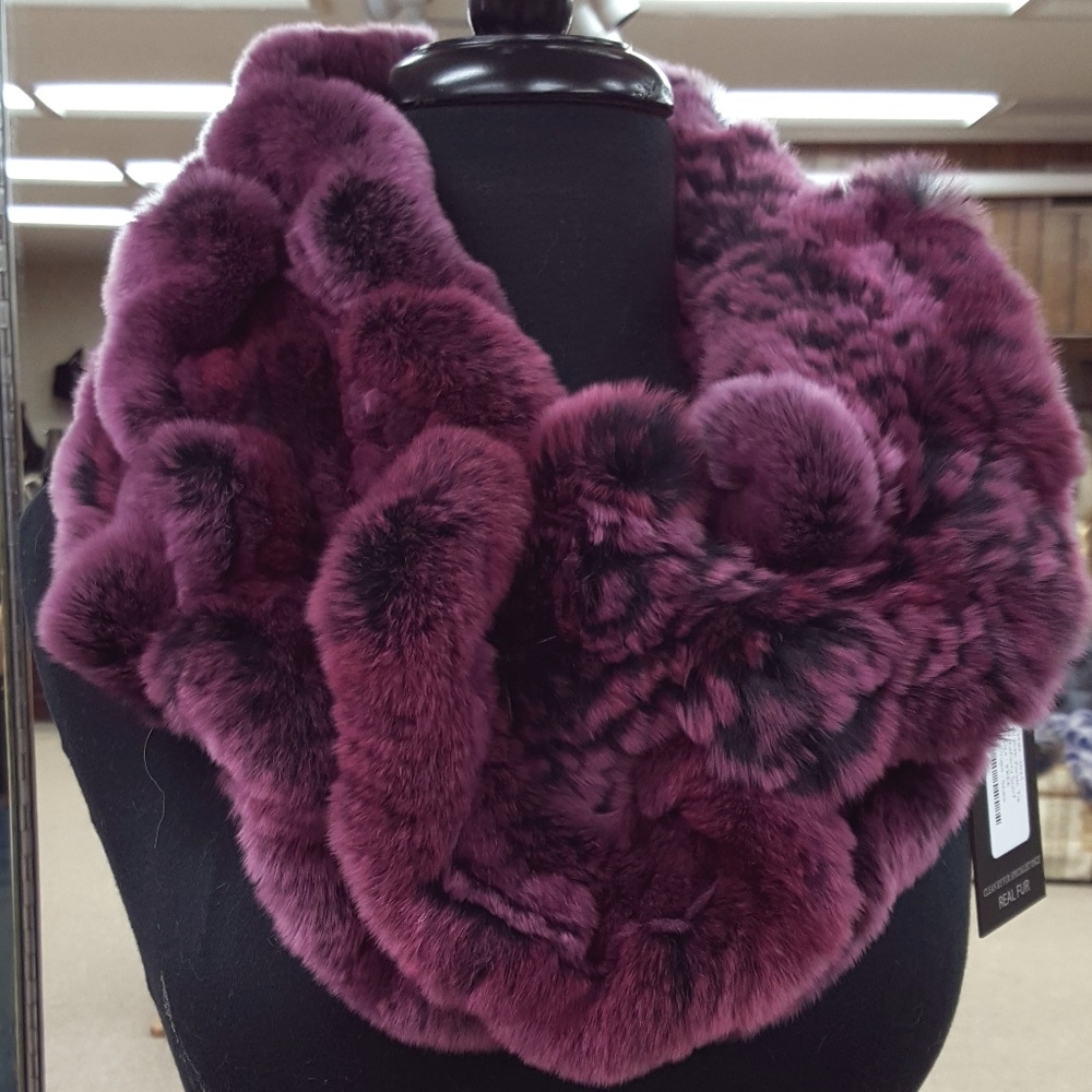 Knitted Ruffled Rex Rabbit Fur Infinity Scarf